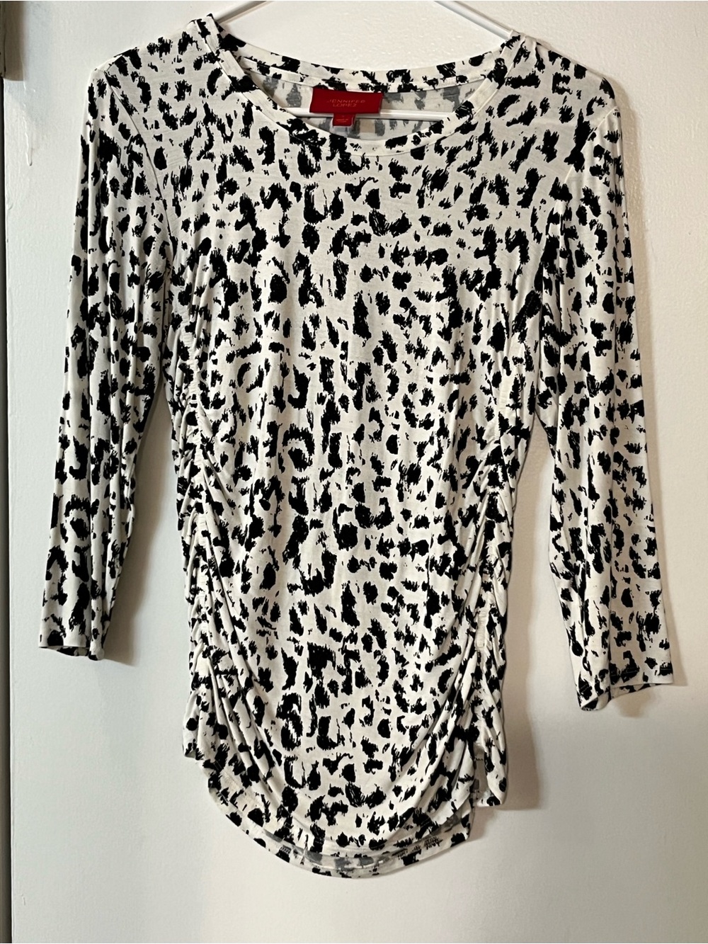 Jennifer Lopez Black and White Animal-Print Long-Sleeve Top